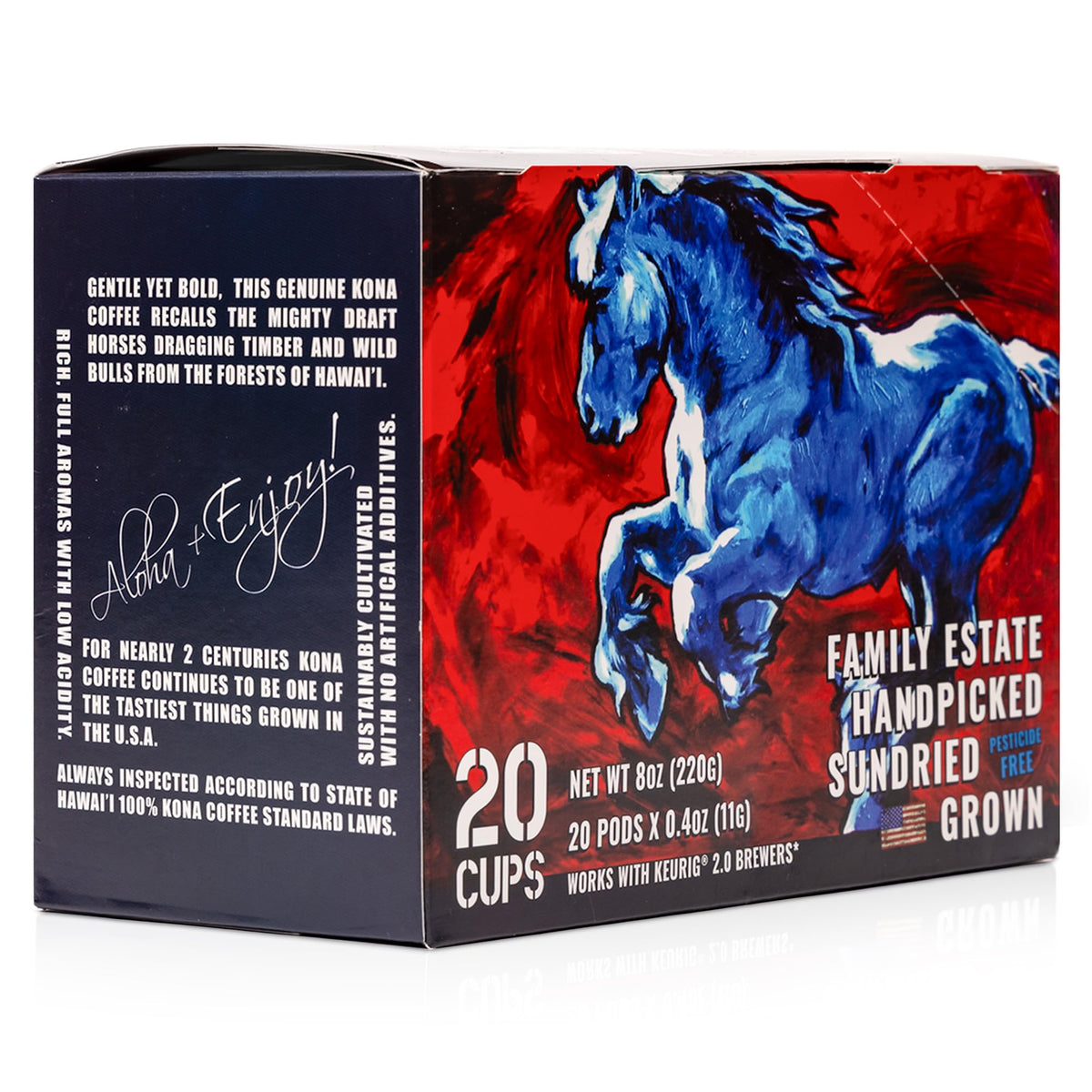 Blue Horse 100% Kona Coffee Pods | Medium Roast, 20ct | Keurig 2.0 Compatible