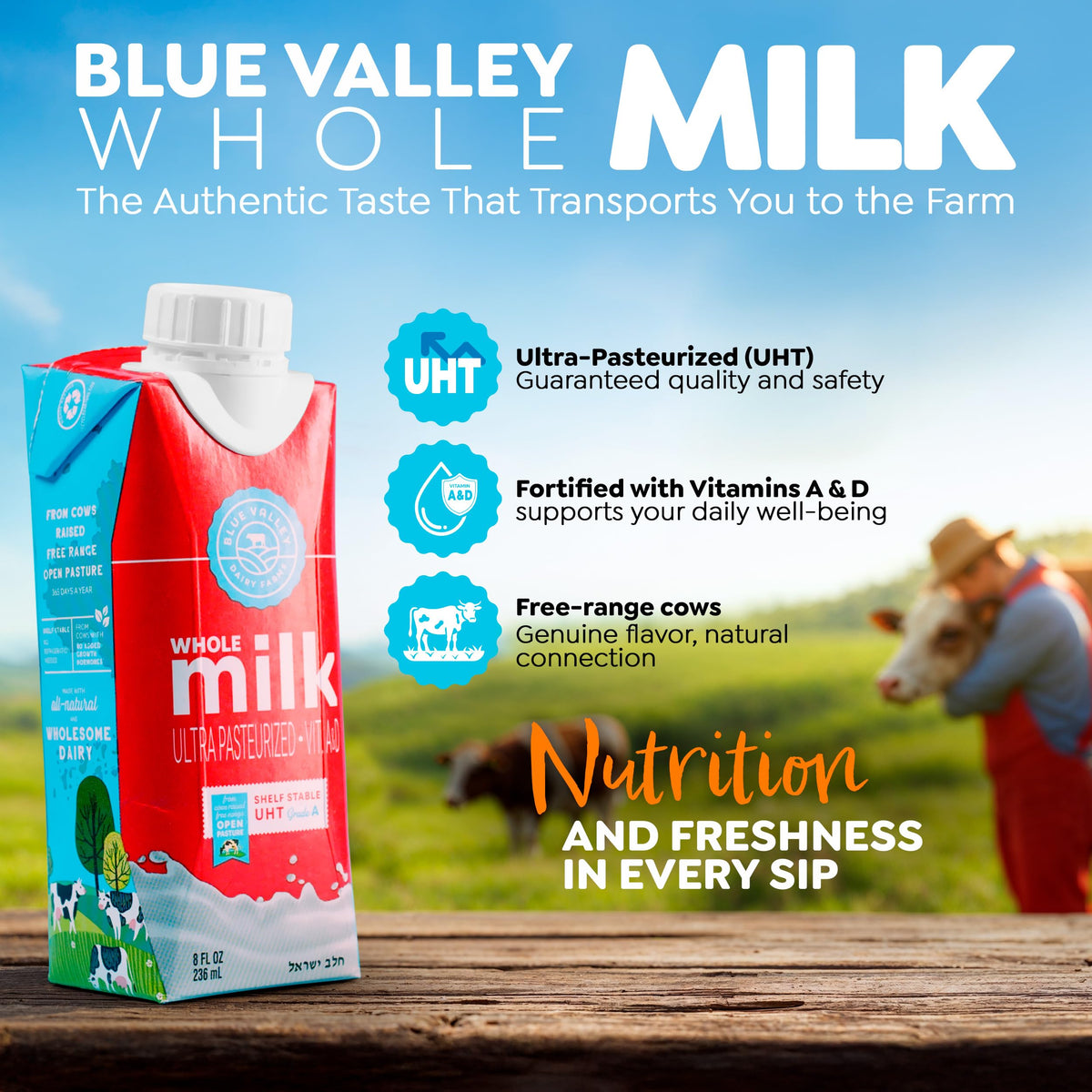 Blue Valley Shelf-Stable Whole Milk Boxes with Vitamin D – 8oz, 24 Pack, Cholov Yisroel Kosher