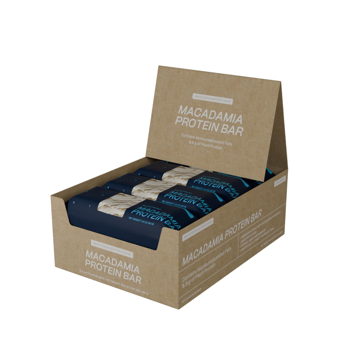 Blueprint Bryan Johnson Macadamia Nut Protein Bars – 9g Plant Protein, Vegan, White Cocoa Flavor, Keto-Friendly (12 Pack)