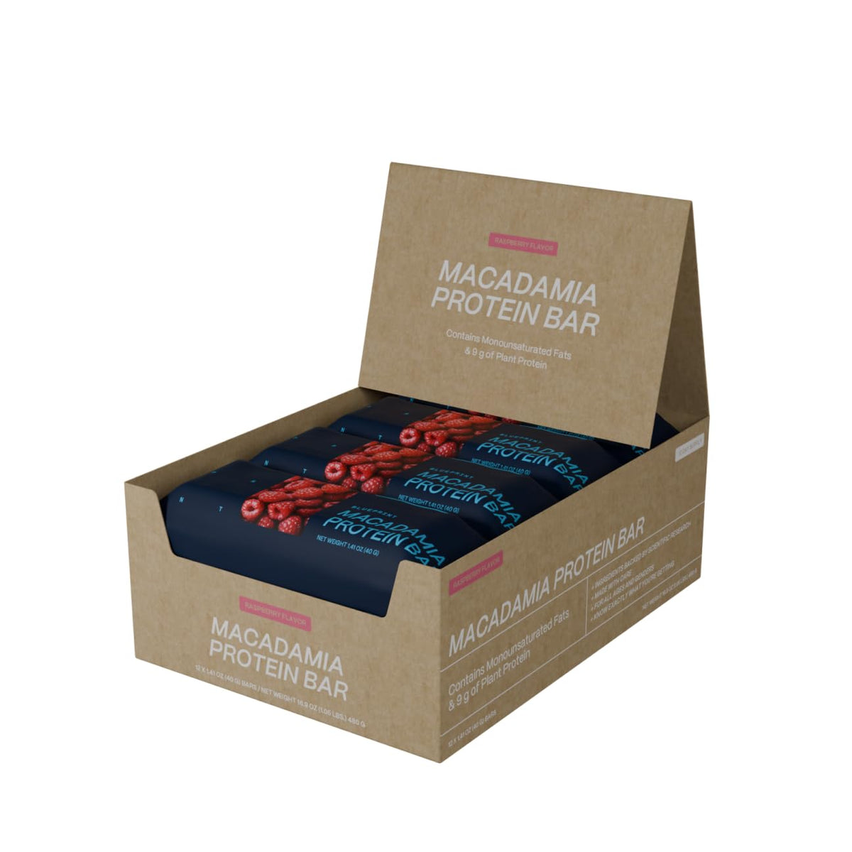 Blueprint Bryan Johnson Macadamia Nut Protein Bar - Raspberry, 9g Plant Protein, 12 Pack