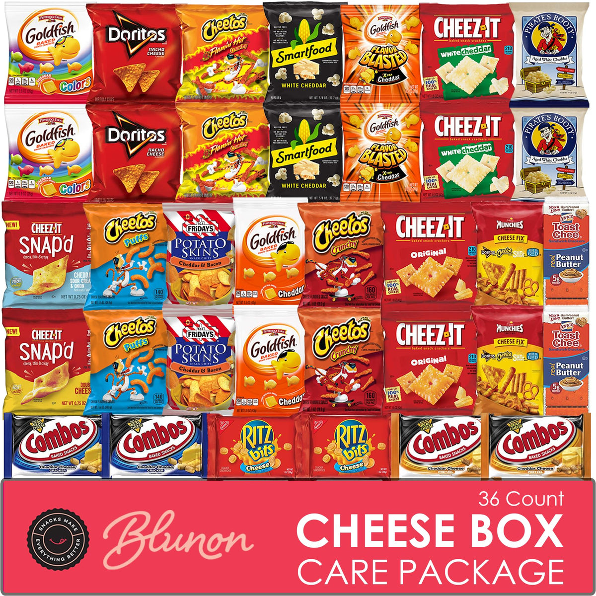 Blunon Cheese Crackers & Snacks Variety Pack – 36-Count Sampler Bulk Gift Box