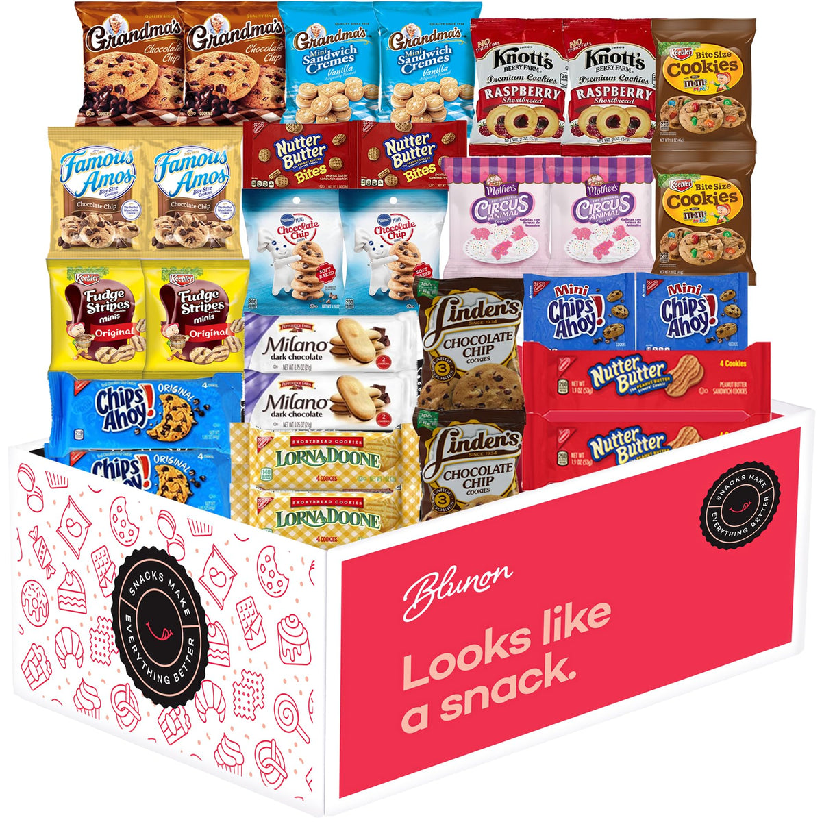 Blunon Cookies Variety Pack – 30 Count, Individually Wrapped Assortment Gift Box