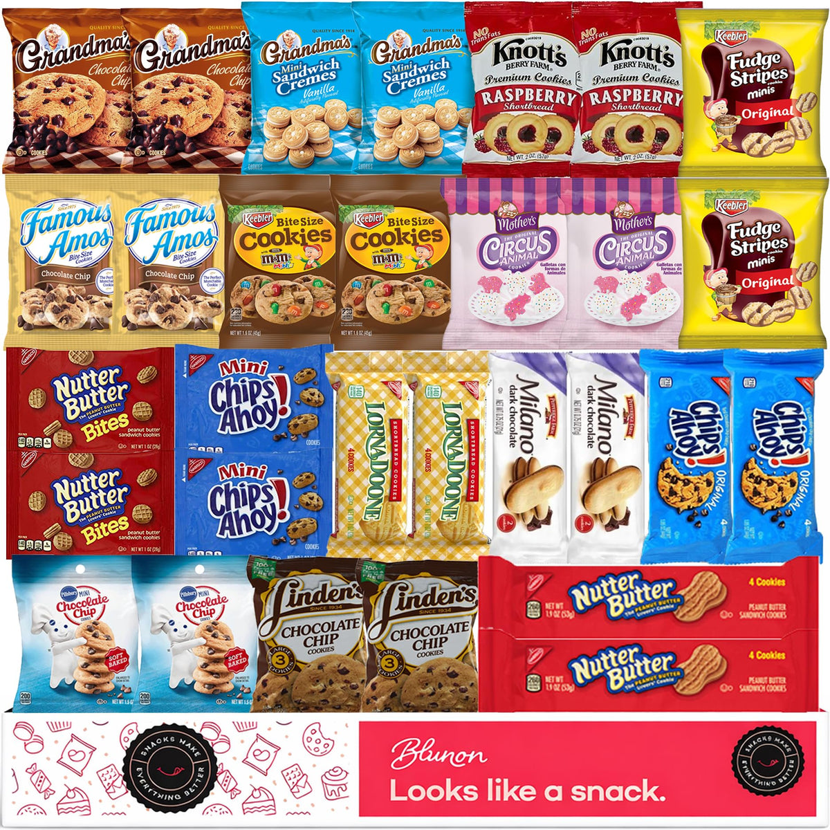 Blunon Cookies Variety Pack – 30 Count, Individually Wrapped Assortment Gift Box