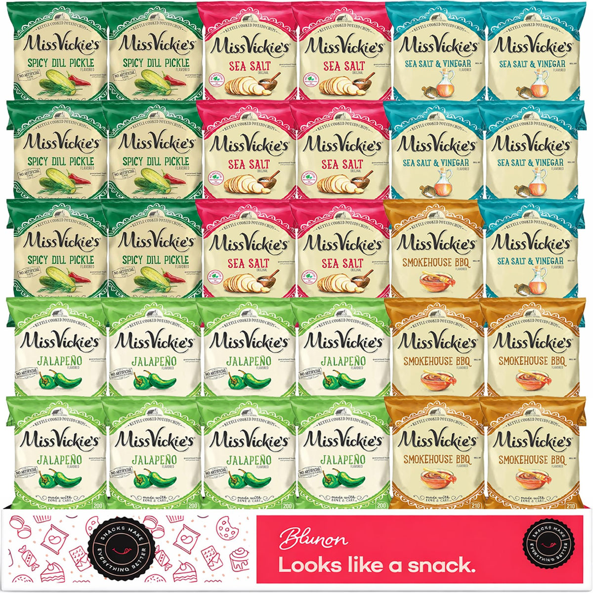 Miss Vickie Potato Chips Variety Pack | Blunon 30-Count Kettle Cooked Bulk Assortment