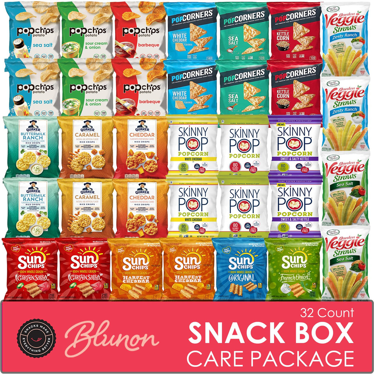 Blunon Snacks Variety Pack – 34-Count Gift Box & Bulk Healthy Snack Bags