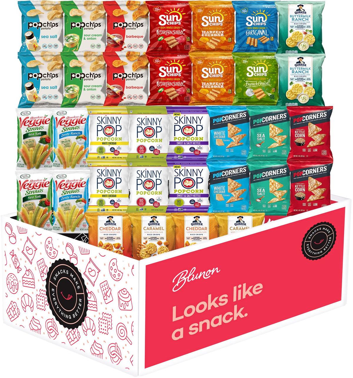 Blunon Snacks Variety Pack – 34-Count Gift Box & Bulk Healthy Snack Bags