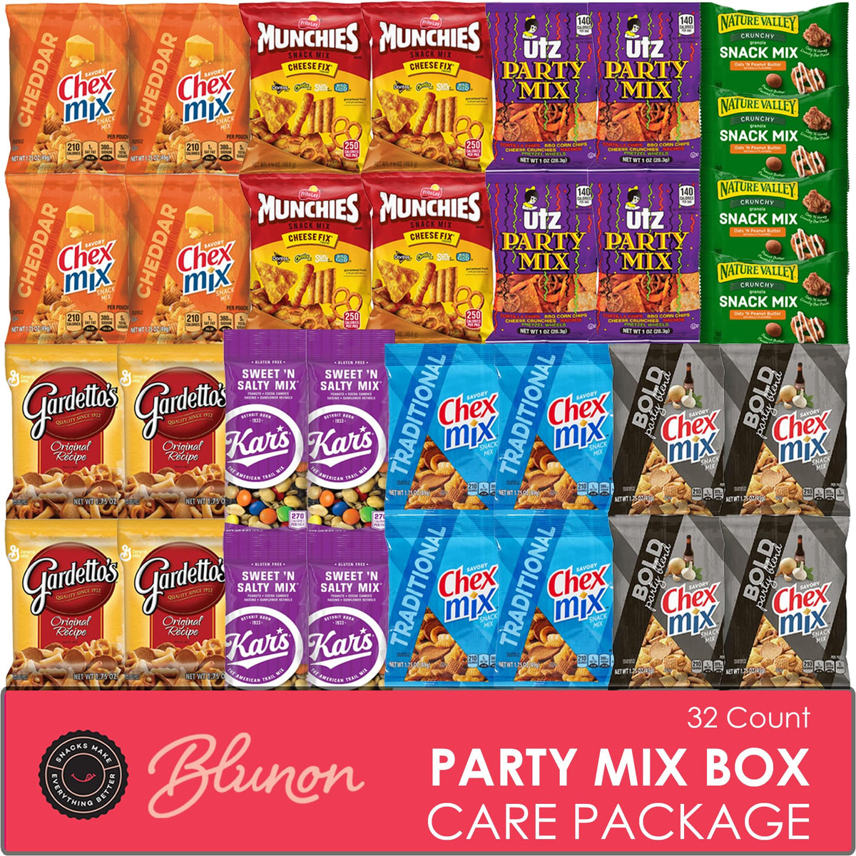 Blunon Snacks Variety Pack for Adults — 32-Pack Party Mix Gift Box