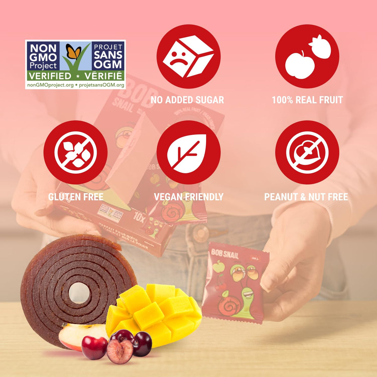 Bob Snail Fruit Roll Ups – 50 Natural Fruit Snacks (Mango & Sour Cherry) | Vegan, No Added Sugar, 500g