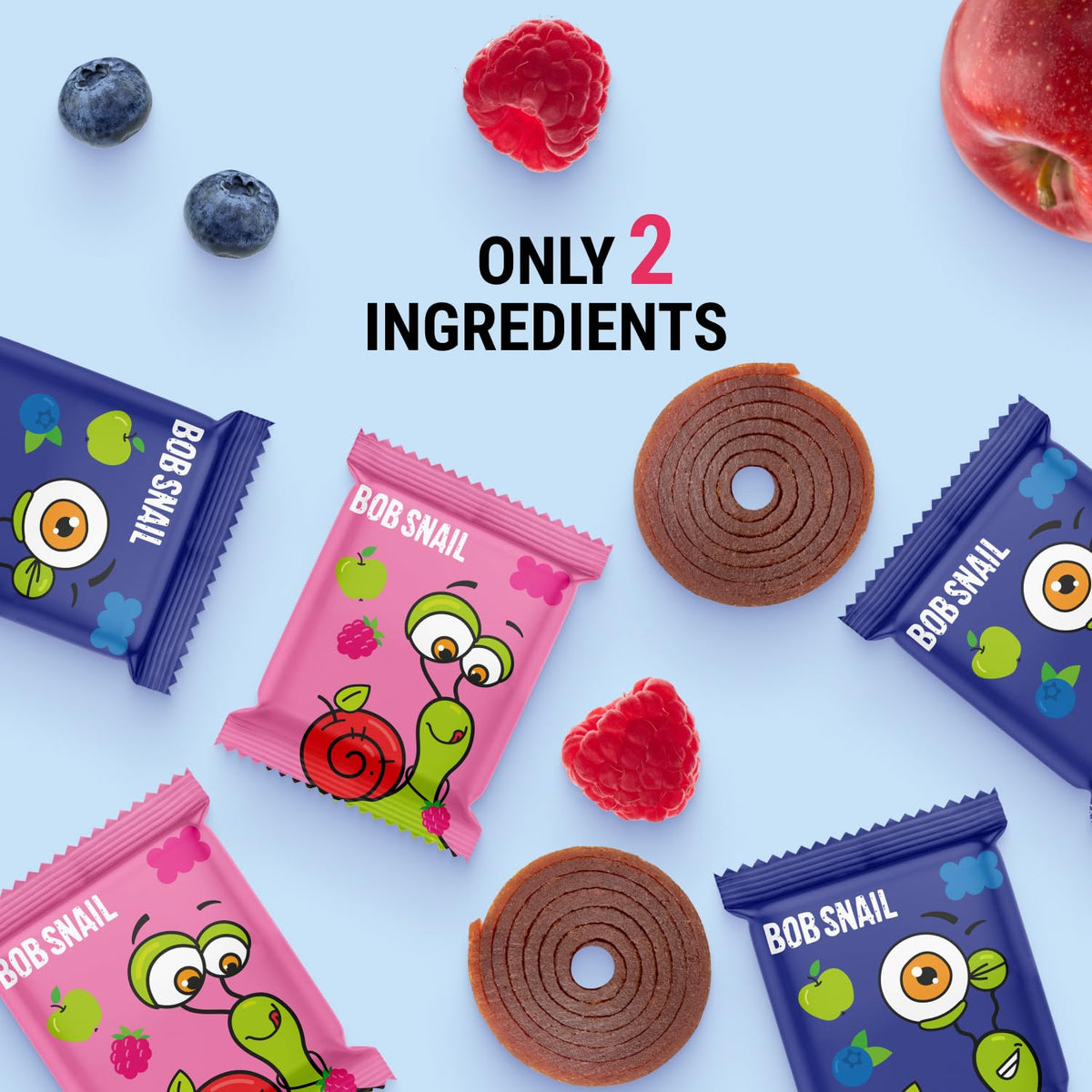 Bob Snail Fruit Roll Ups – 50 Natural Fruit Snacks (Blueberry & Raspberry), Vegan, No Added Sugar, 500g