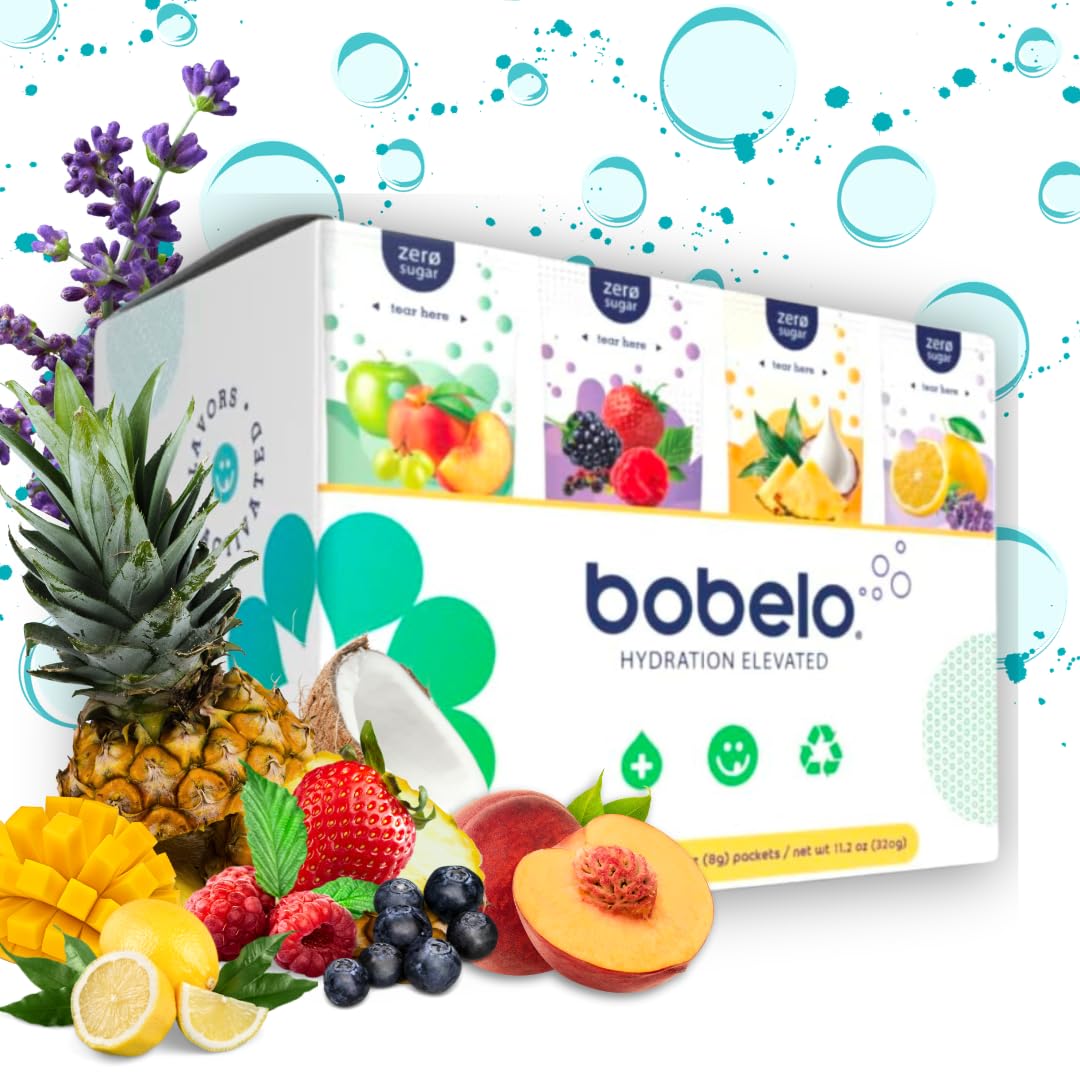 Bobelo Self Carbonating Hydration Packets – Variety 40 Pack | Sparkling Water & Sugar Free Electrolyte Drink Mix