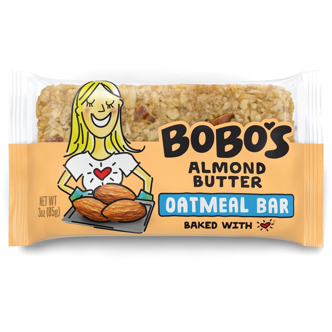 Bobo's Almond Butter Oat Bars – Gluten Free, Plant-Based Snack (12 Bars)