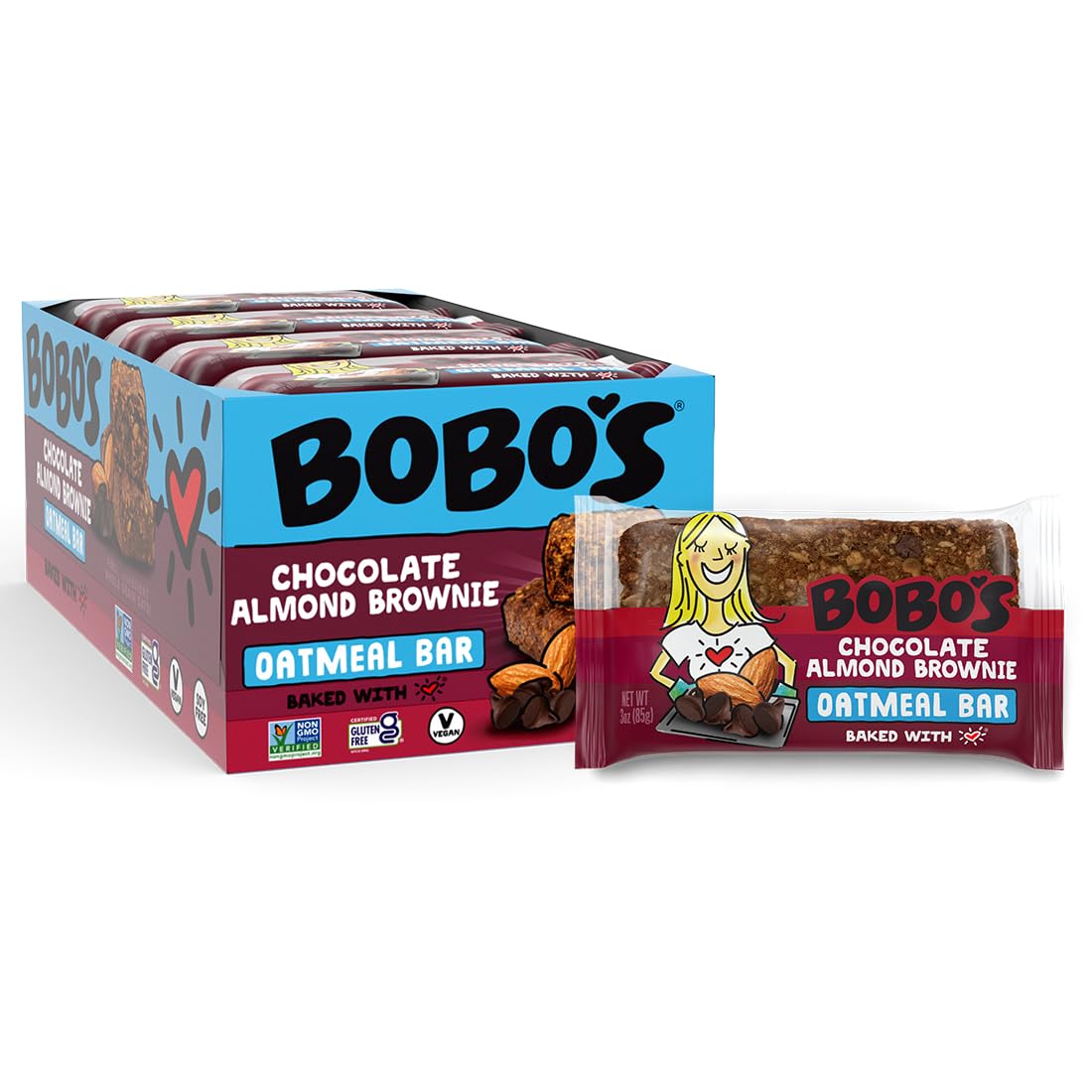 Bobo's Chocolate Almond Brownie Oat Bars – Gluten Free & Plant-Based (12 Bars)