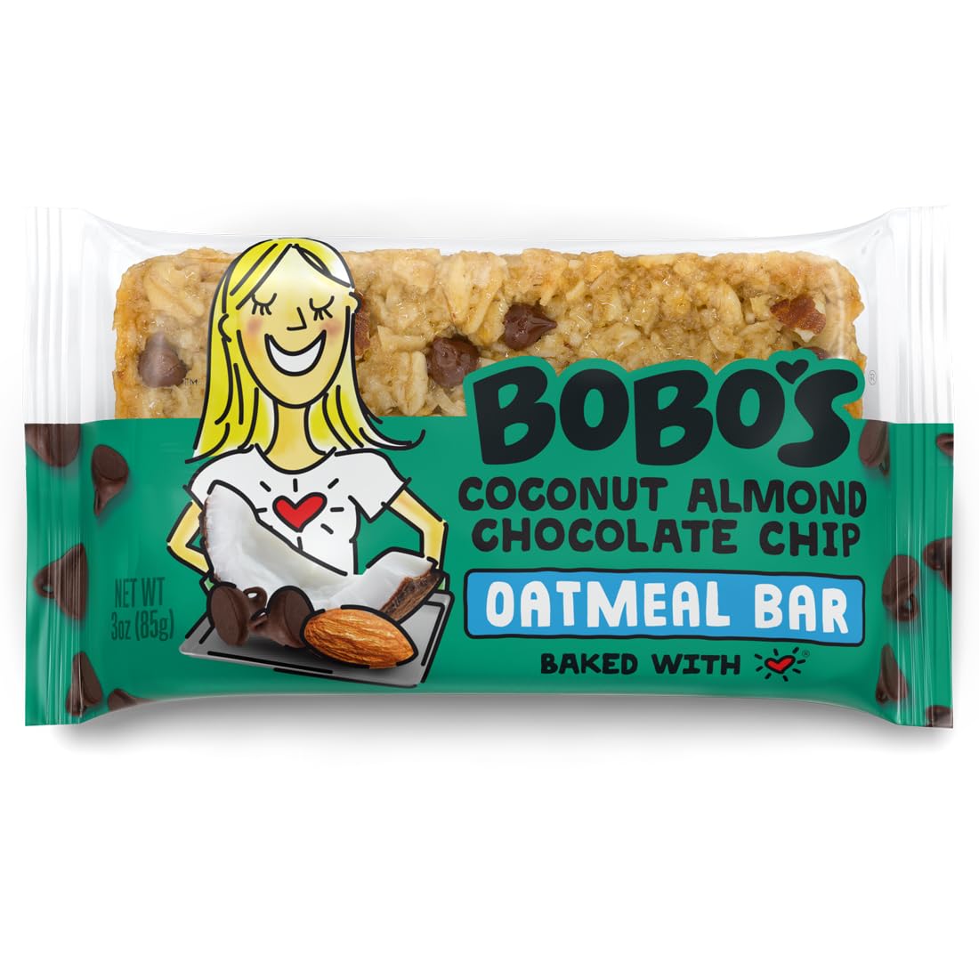 Bobo's Coconut Almond Chocolate Chip Oat Bars – Gluten Free, Plant-Based, Non-GMO (12 Bars)