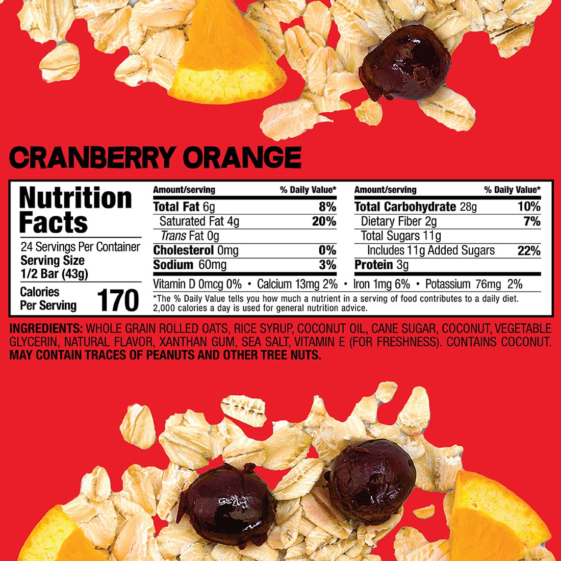 Bobo's Cranberry Orange Oat Bars – Gluten-Free, Plant-Based Whole Grain Snack (12 Bars)