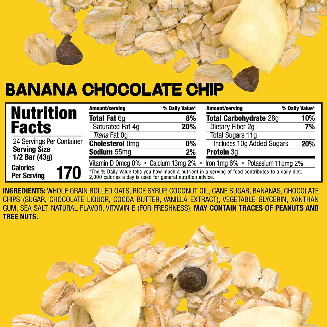 Bobo's Banana Chocolate Chip Oat Bars – Gluten-Free, Plant-Based Breakfast & Snack Bars (12 Bars)