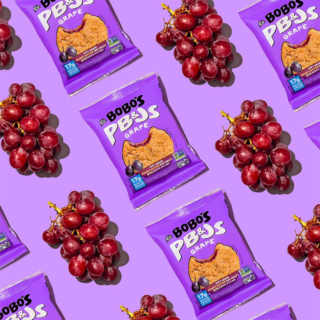 Bobo's Grape PB&J Oat Snacks – Gluten-Free, Plant-Based Bars (24 Snacks)