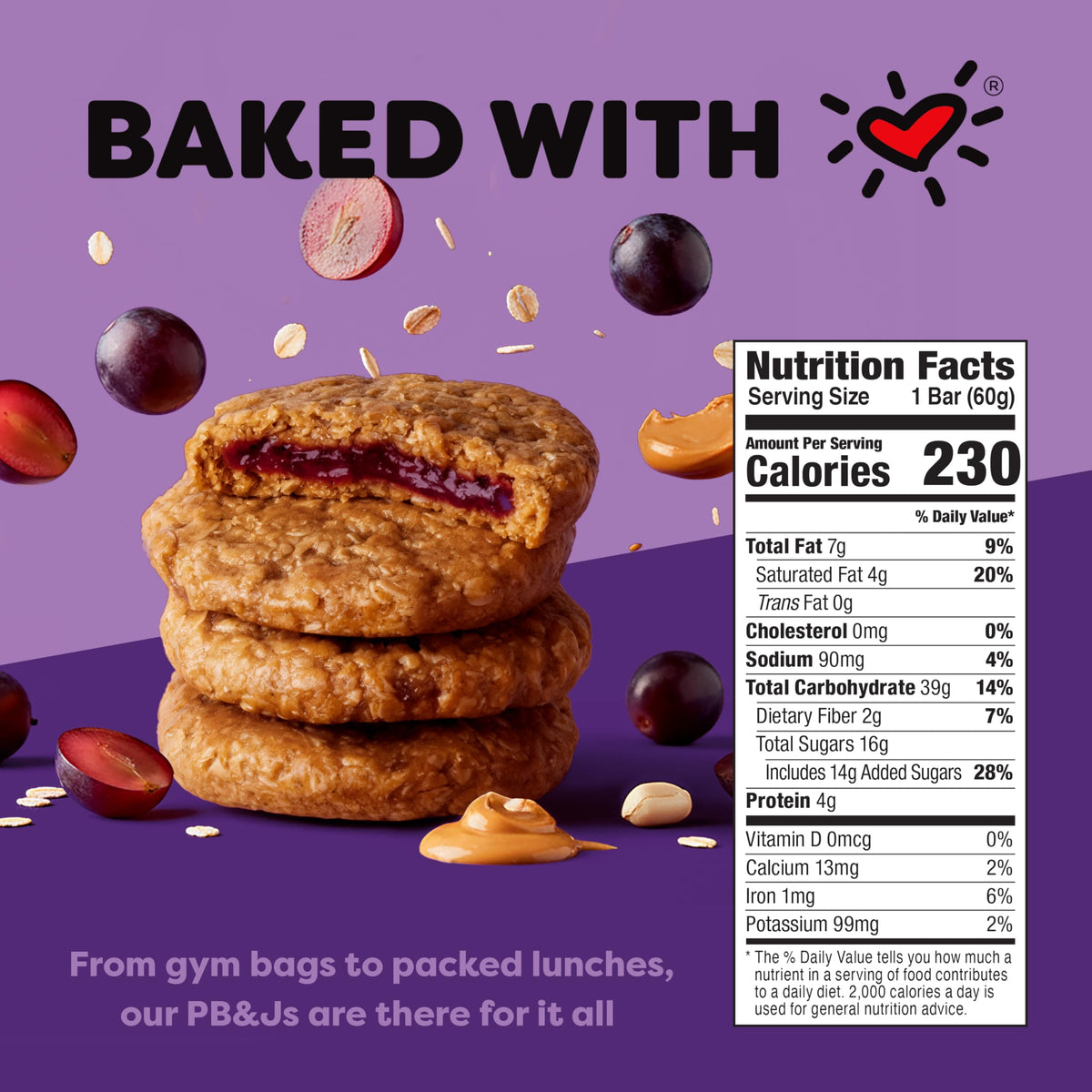 Bobo's Grape PB&J Oat Snacks – Gluten-Free, Plant-Based Bars (24 Snacks)