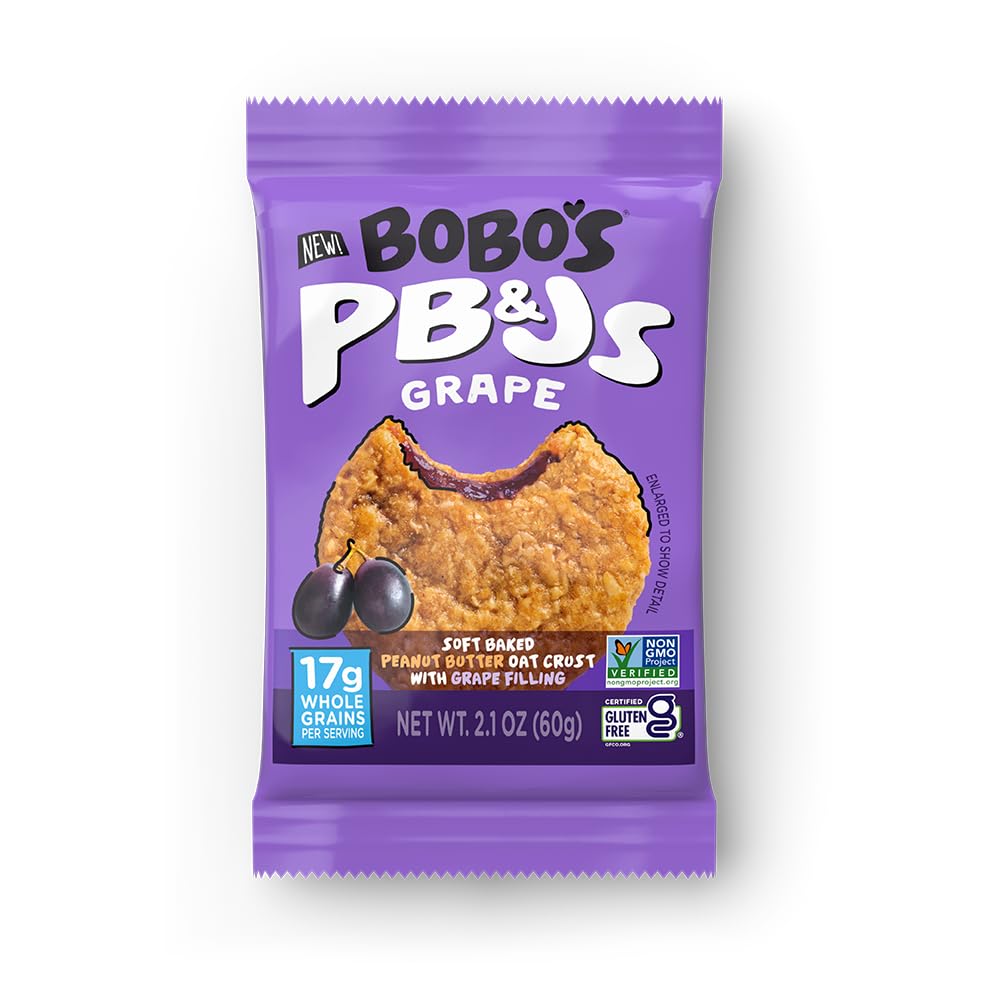 Bobo's Grape PB&J Oat Snacks – Gluten-Free, Plant-Based Bars (24 Snacks)