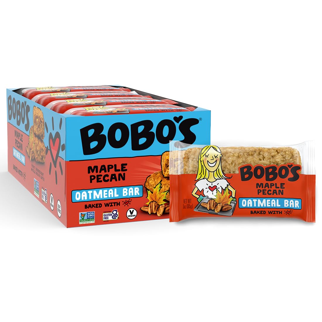 Bobo's Maple Pecan Oat Bars - Gluten Free, Plant-Based Whole Grain Oats, 12 Bars