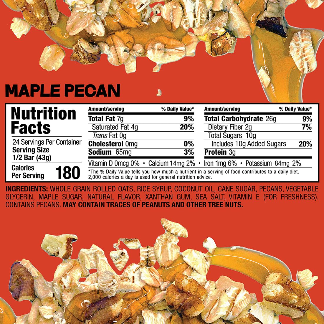 Bobo's Maple Pecan Oat Bars - Gluten Free, Plant-Based Whole Grain Oats, 12 Bars