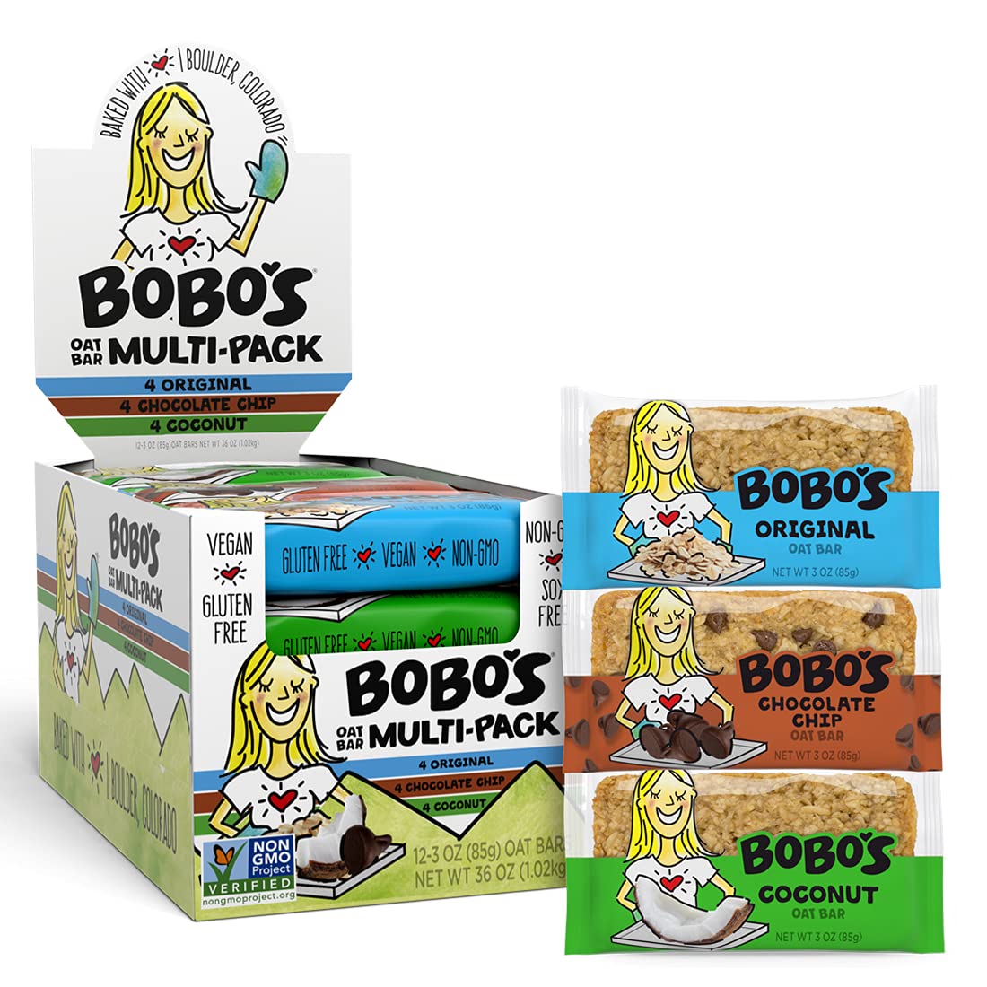 Bobo's Oat Bars Variety Pack – Chocolate Chip, Coconut & Lemon Poppyseed | Gluten Free & Plant-Based