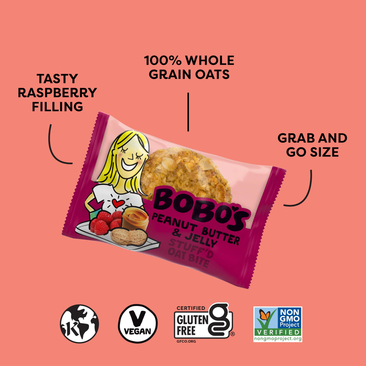 Bobo's PB&J Stuff'd Oat Bites – Gluten Free, Plant Based, Non-GMO (30 ct)