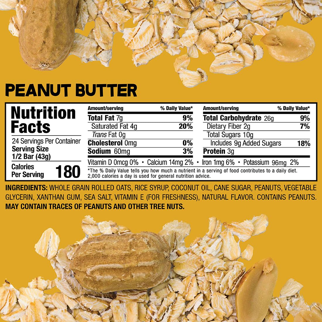 Bobo's Peanut Butter Oat Bars – Gluten-Free, Plant-Based, Non-GMO, Whole Grain Oats (12 Bars)