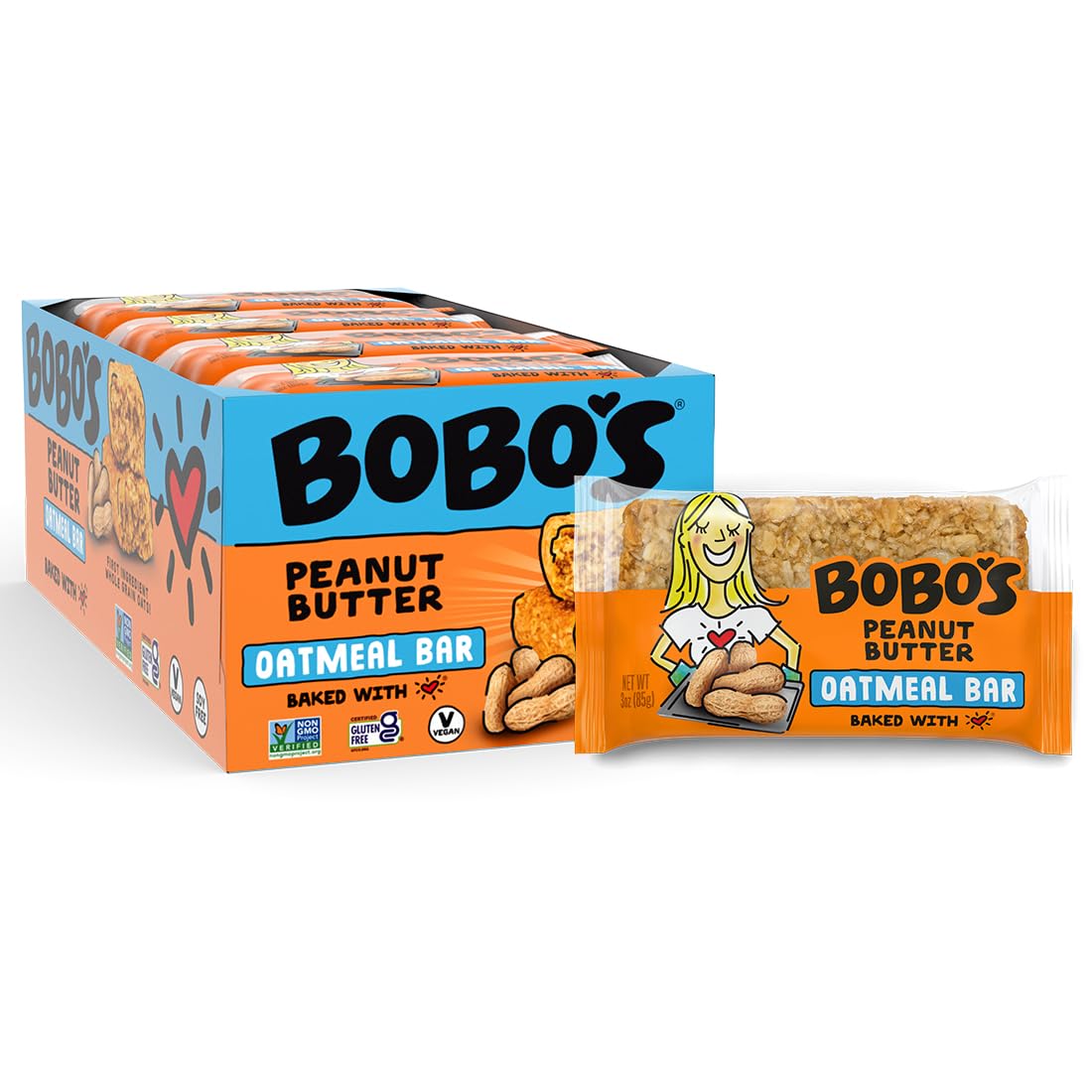 Bobo's Peanut Butter Oat Bars – Gluten-Free, Plant-Based, Non-GMO, Whole Grain Oats (12 Bars)