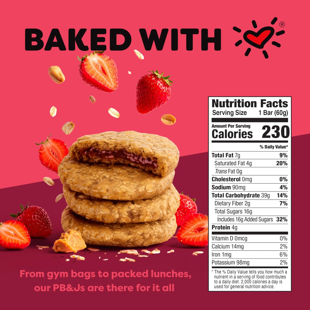Bobo's Strawberry PB&J Oat Snacks – Gluten-Free, Plant-Based, Non-GMO, Whole Grain Oats, 24 Bars