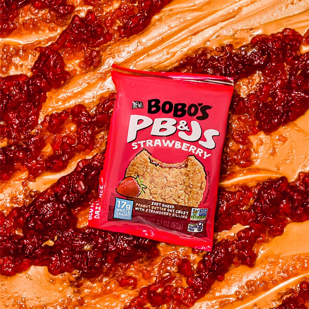 Bobo's Strawberry PB&J Oat Snacks – Gluten-Free, Plant-Based, Non-GMO, Whole Grain Oats, 24 Bars
