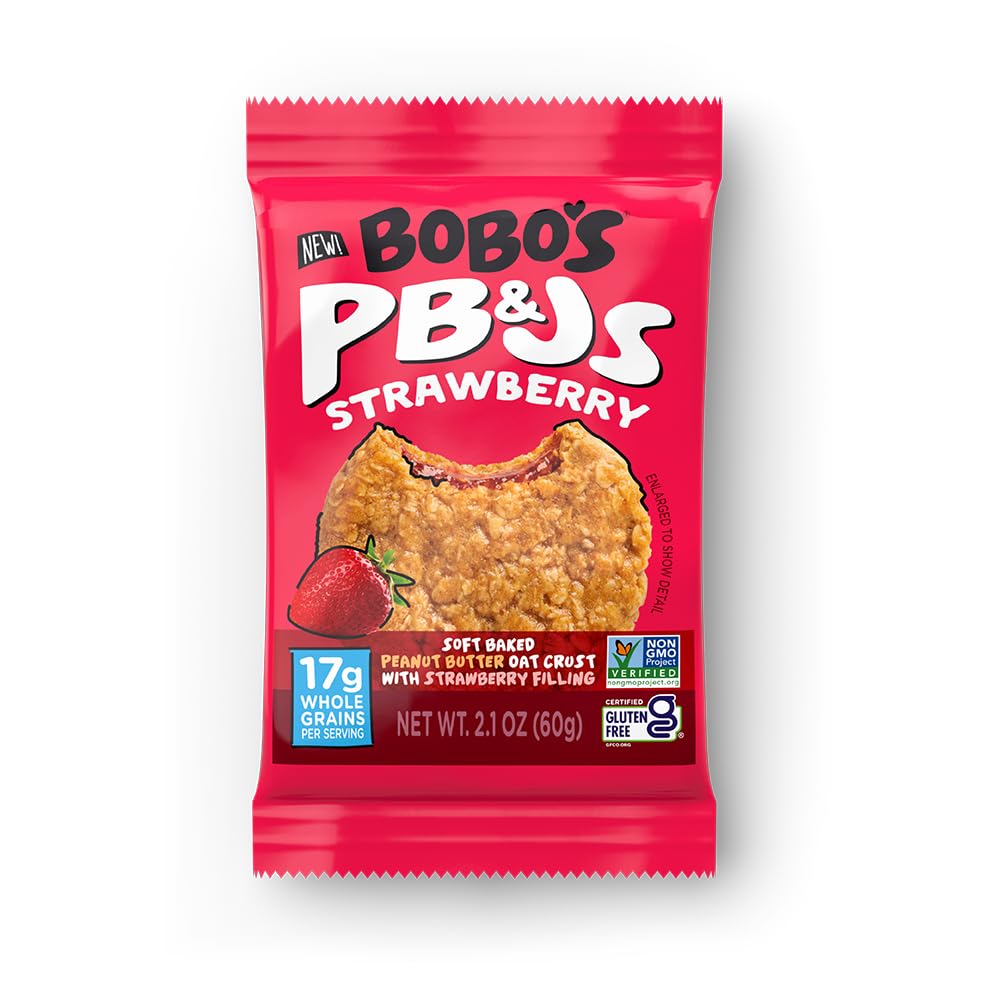 Bobo's Strawberry PB&J Oat Snacks – Gluten-Free, Plant-Based, Non-GMO, Whole Grain Oats, 24 Bars