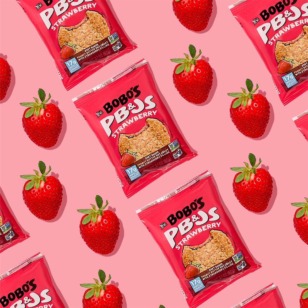 Bobo's Strawberry PB&J Oat Snacks – Gluten-Free, Plant-Based, Non-GMO, Whole Grain Oats, 24 Bars