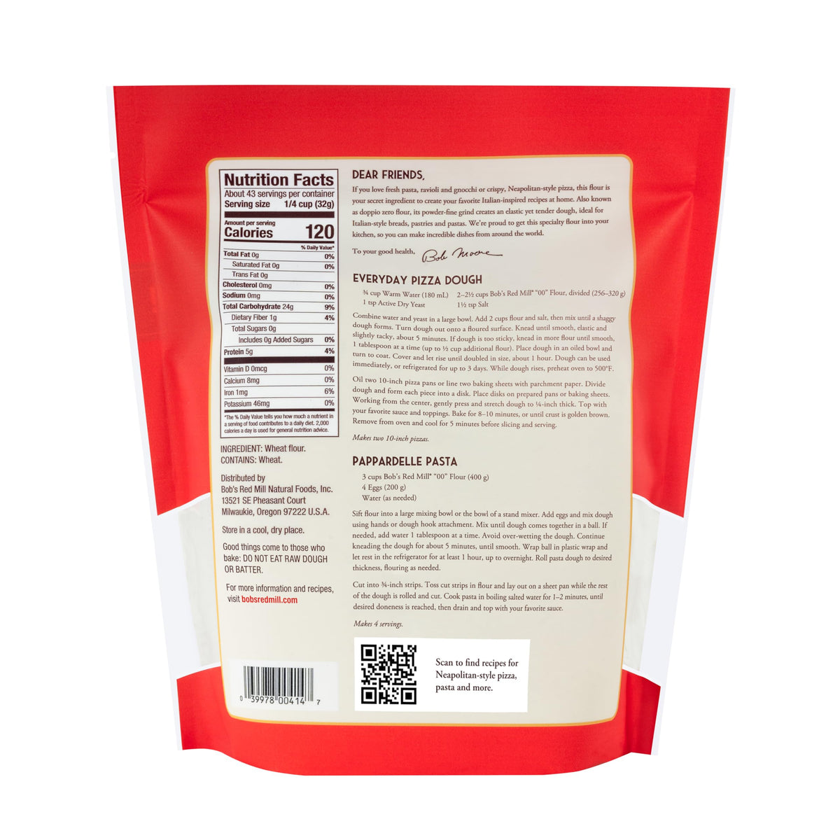Bob's Red Mill 00 Flour – Premium Italian-Style Flour for Pizza & Pasta, 48oz (Pack of 4) – Non-GMO, Vegan, Kosher