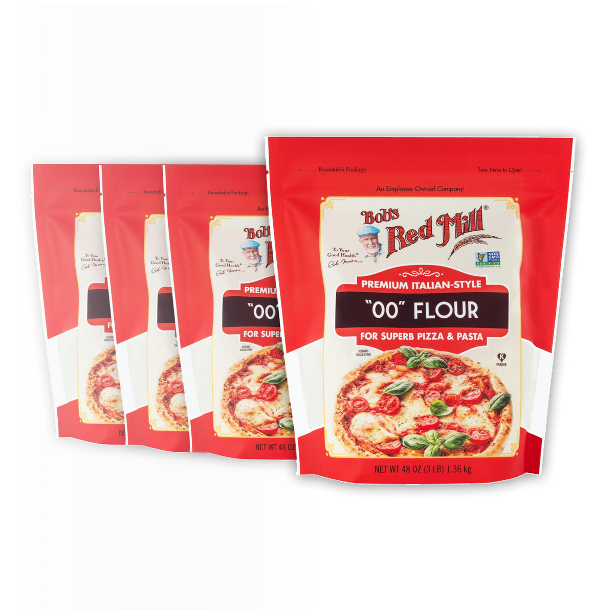 Bob's Red Mill 00 Flour – Premium Italian-Style Flour for Pizza & Pasta, 48oz (Pack of 4) – Non-GMO, Vegan, Kosher