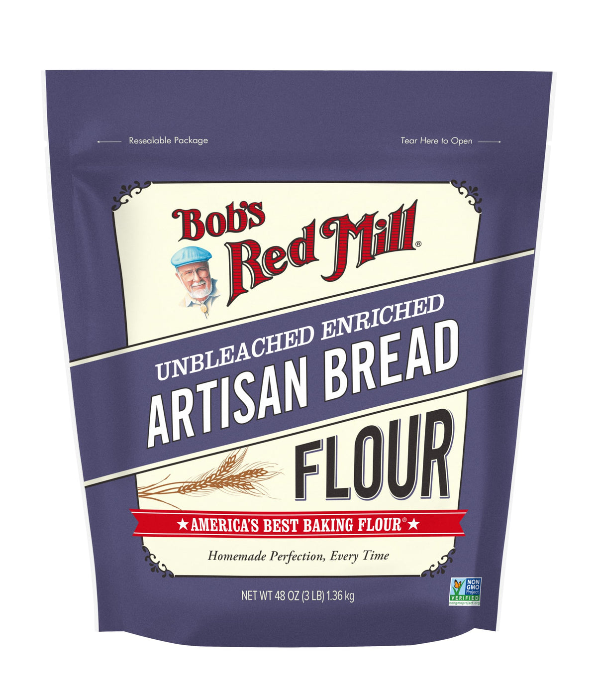 Bob's Red Mill Artisan Bread Flour – Unbleached, Unbromated, Non-GMO, Vegan (3 lb x4)