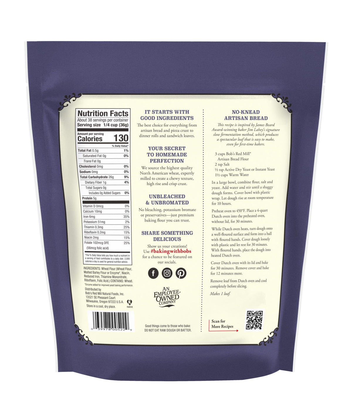 Bob's Red Mill Artisan Bread Flour – Unbleached, Unbromated, Non-GMO, Vegan (3 lb x4)