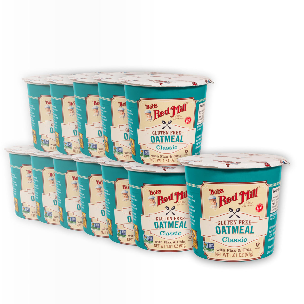 Bob's Red Mill GF Oatmeal Cup Classic – Quick 3-Minute Oatmeal, Pack of 12, Non-GMO, Vegan, Kosher
