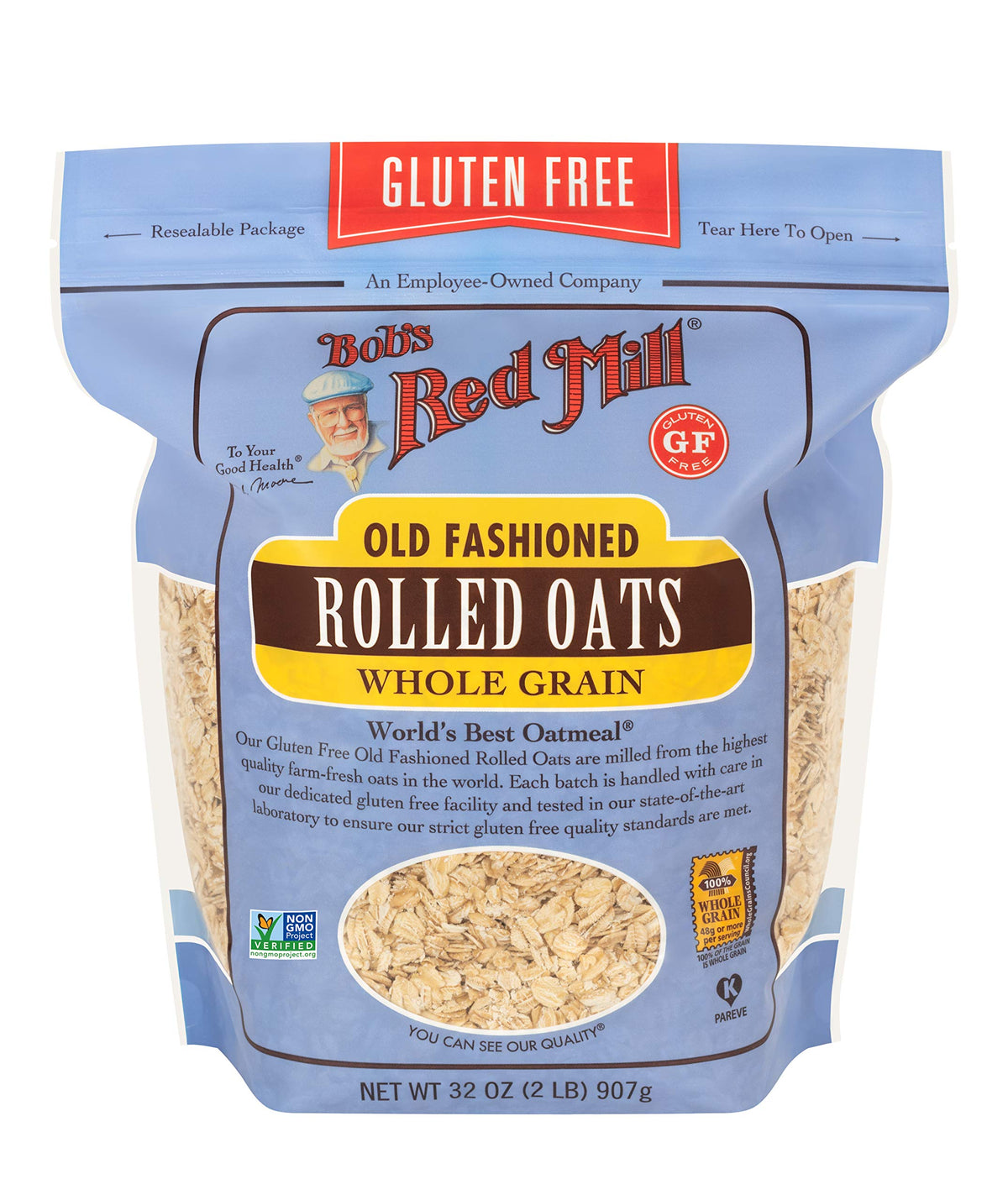 Bob's Red Mill Gluten Free Old Fashioned Rolled Oats, 32oz Pack of 4 – Non-GMO, Whole Grain, Vegan, Kosher
