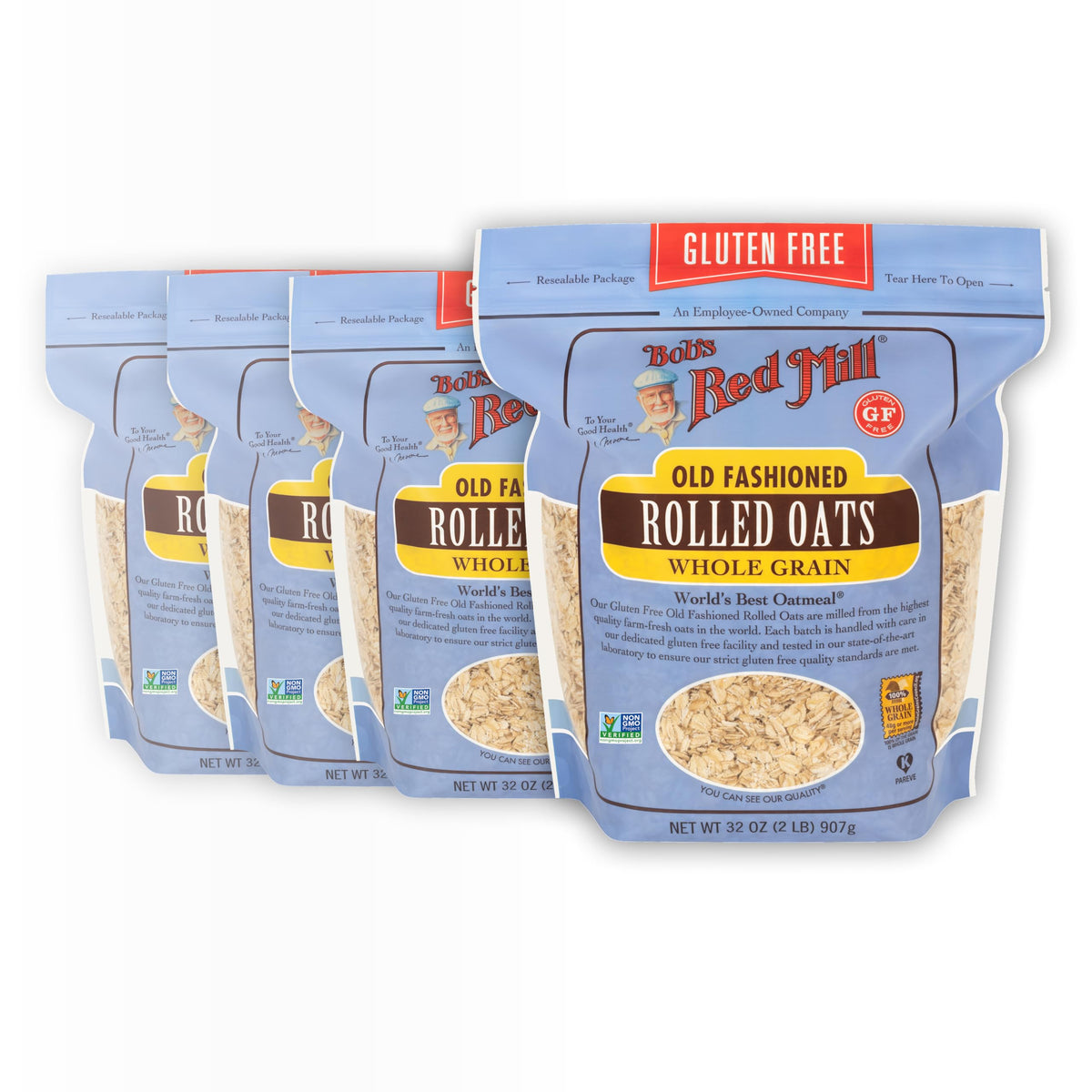 Bob's Red Mill Gluten Free Old Fashioned Rolled Oats, 32oz Pack of 4 – Non-GMO, Whole Grain, Vegan, Kosher
