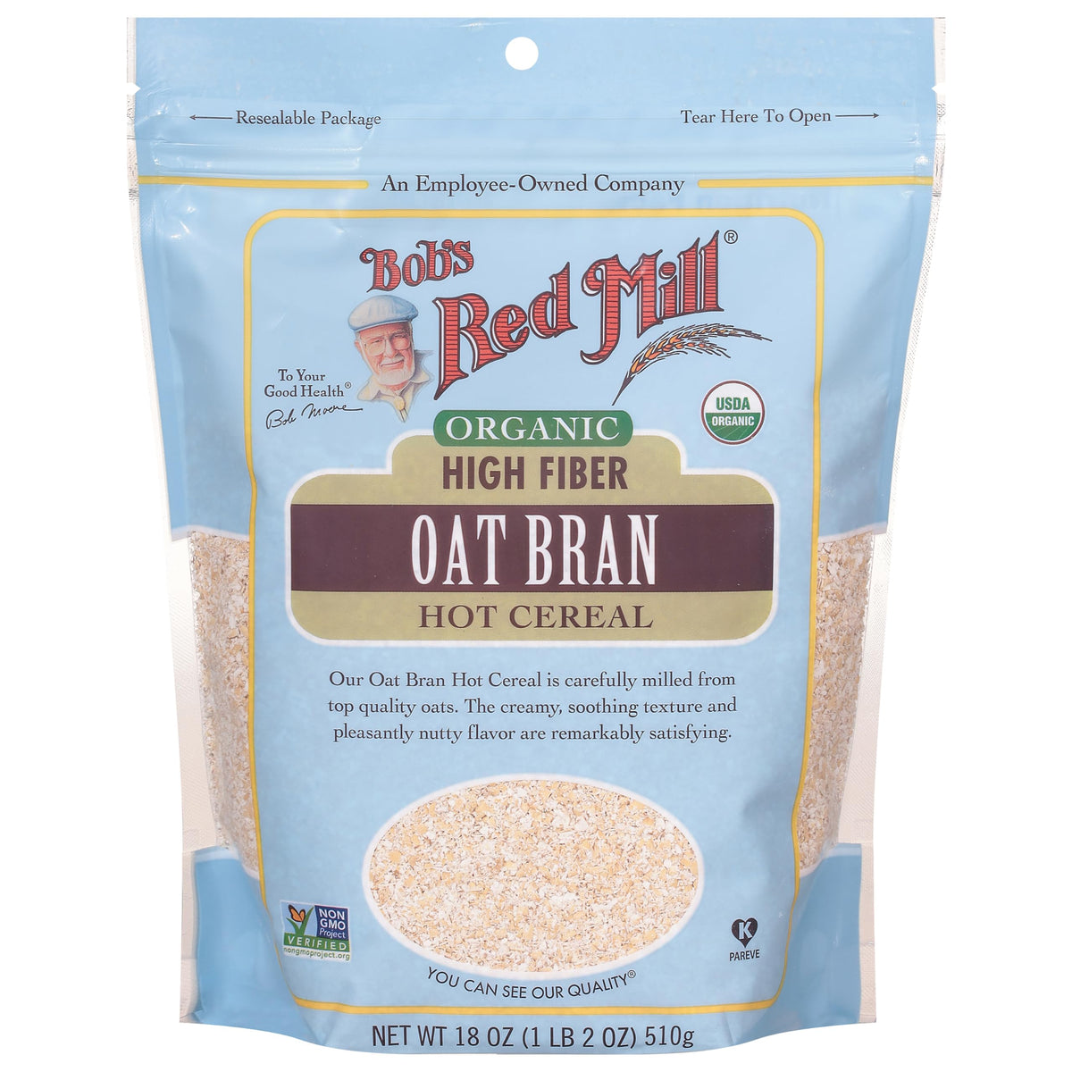 Bob's Red Mill Organic Oat Bran - 18oz (Pack of 4) | Non-GMO, Vegan, Kosher
