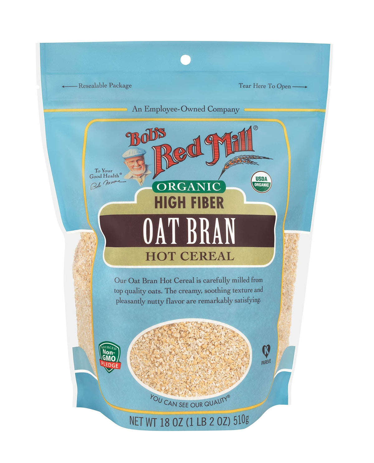 Bob's Red Mill Organic Oat Bran - 18oz (Pack of 4) | Non-GMO, Vegan, Kosher
