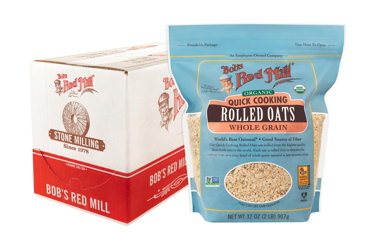 Bob's Red Mill Organic Quick Cooking Rolled Oats - 4 x 32oz Pack | Non-GMO Whole Grain