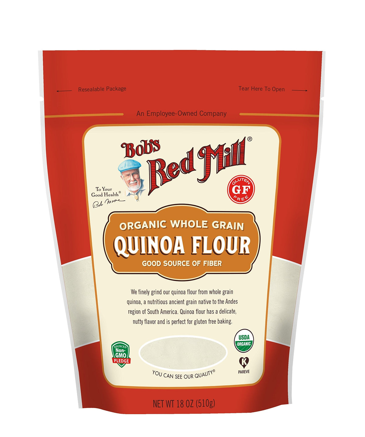 Bob's Red Mill Organic Quinoa Flour - 18oz (Pack of 4) | Non-GMO, Whole Grain, Vegan, Kosher