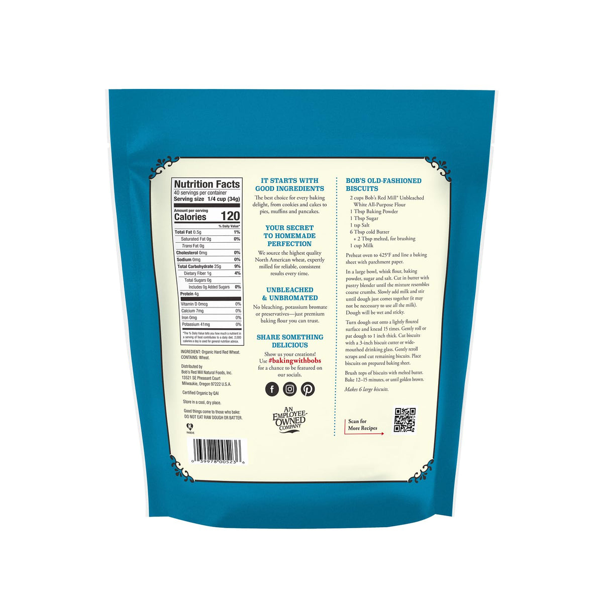 Bob's Red Mill Organic Unbleached All-Purpose Flour - 3 lb Pack of 4 | Non-GMO, Kosher, Vegan
