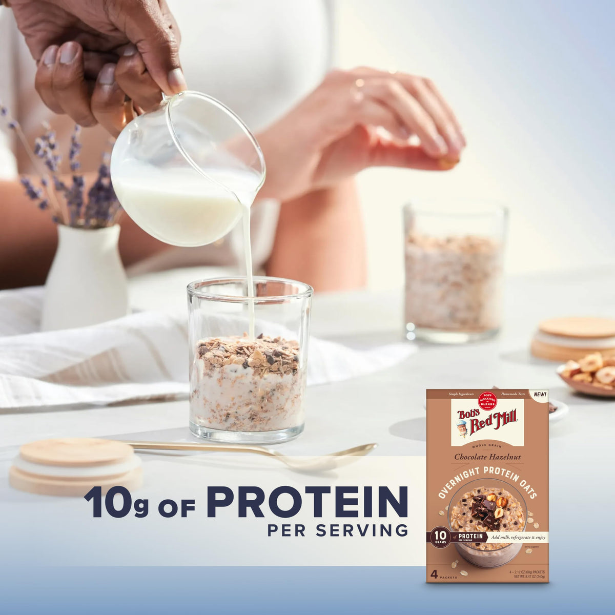 Bob's Red Mill Overnight Protein Oat Packets, Chocolate Hazelnut – 4 Boxes/4 Packets per Box, Non-GMO, Gluten Free, Whole Grain