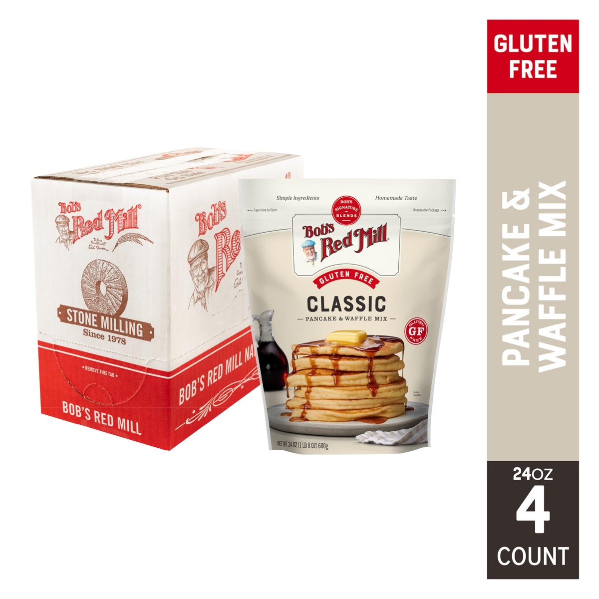 Bob's Red Mill Gluten Free Pancake Mix – 24oz x4, Whole Grain, Non-GMO, Kosher