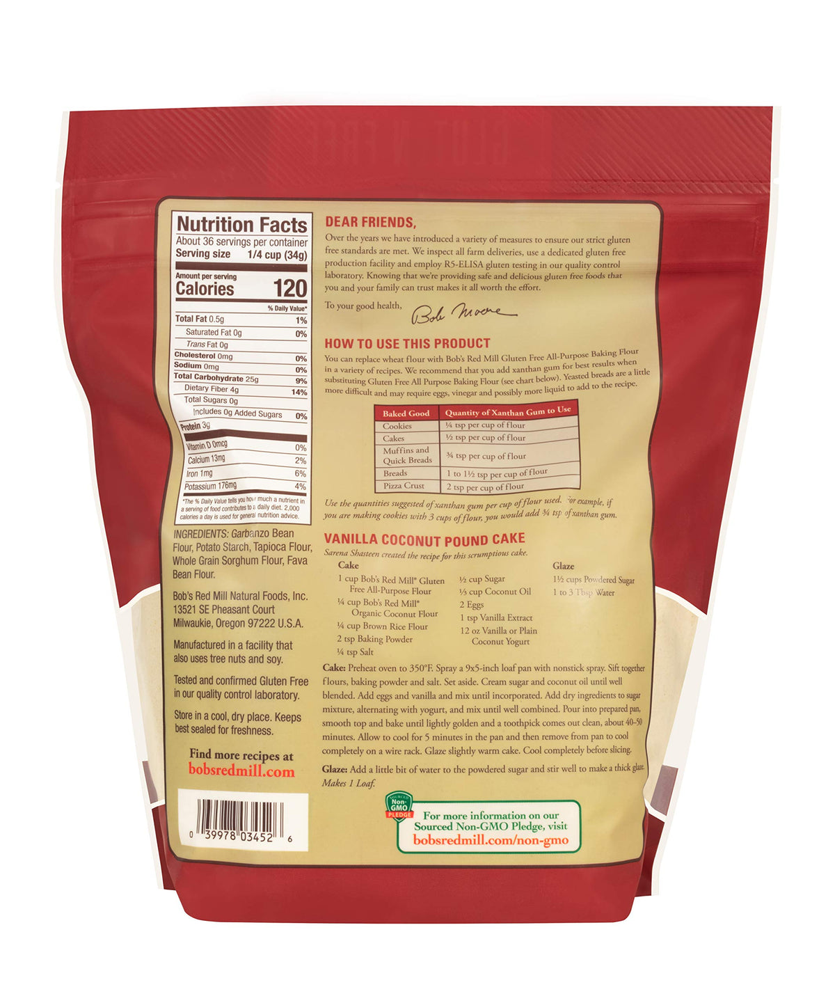 Bob's Red Mill Gluten Free All-Purpose Baking Flour, 44oz (Pack of 4) - Vegan, Kosher