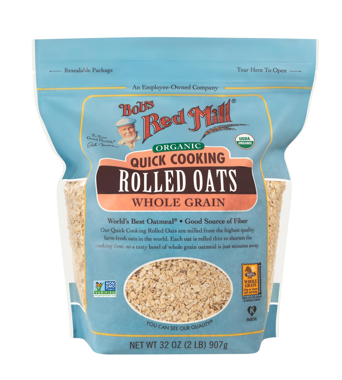 Bob's Red Mill Organic Quick Cooking Rolled Oats - 4 x 32oz Pack | Non-GMO Whole Grain