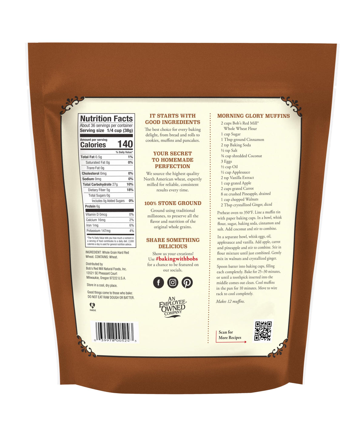 Bob's Red Mill Whole Wheat Flour – 3 lb Pack of 4 | Whole Grain, Non-GMO, Vegan