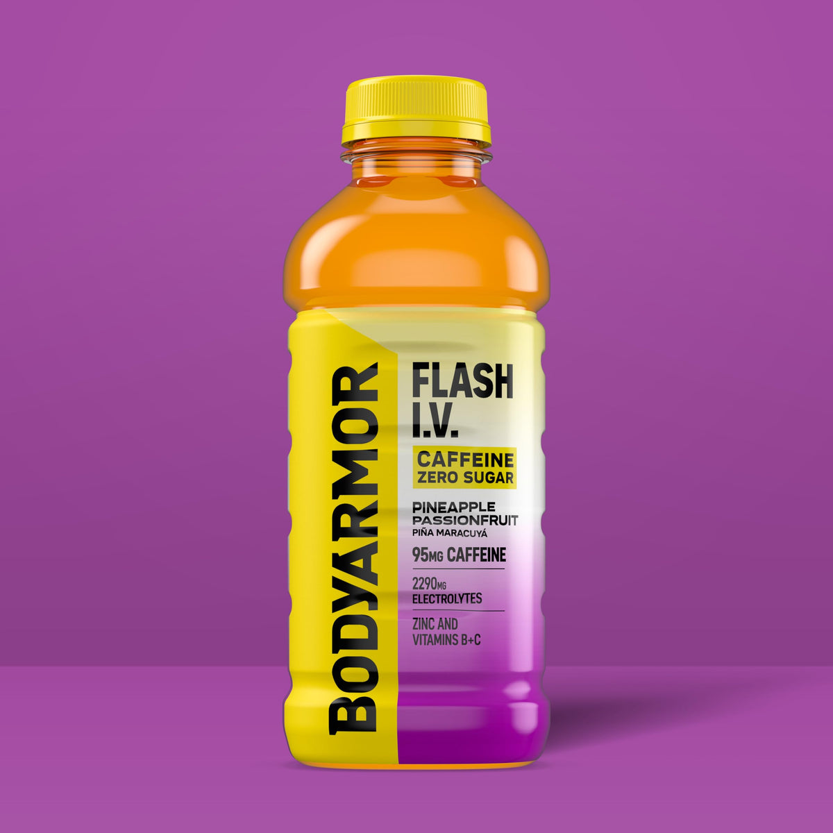 BODYARMOR Flash I.V. Zero Sugar + Caffeine — Pineapple Passionfruit Hydration Drink, 20 Fl Oz (Pack of 12)